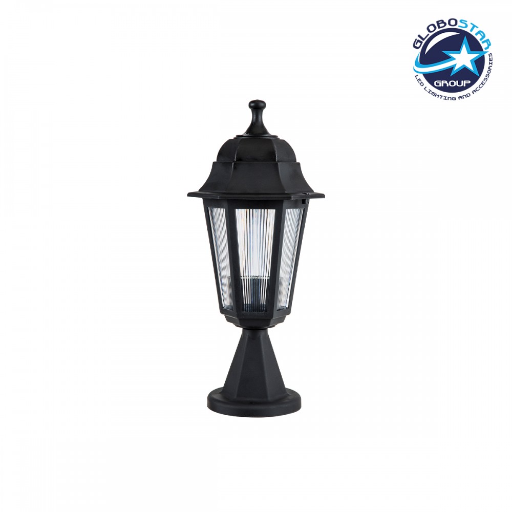 GloboStar® VITRO 203-0190 Vintage Επιδαπέδιο Φωτιστικό Φαναράκι Μονόφωτο 1 x E27 IP44 Μαύρο Πλαστικό Σώμα - Μ16 x Π16 x Υ39cm