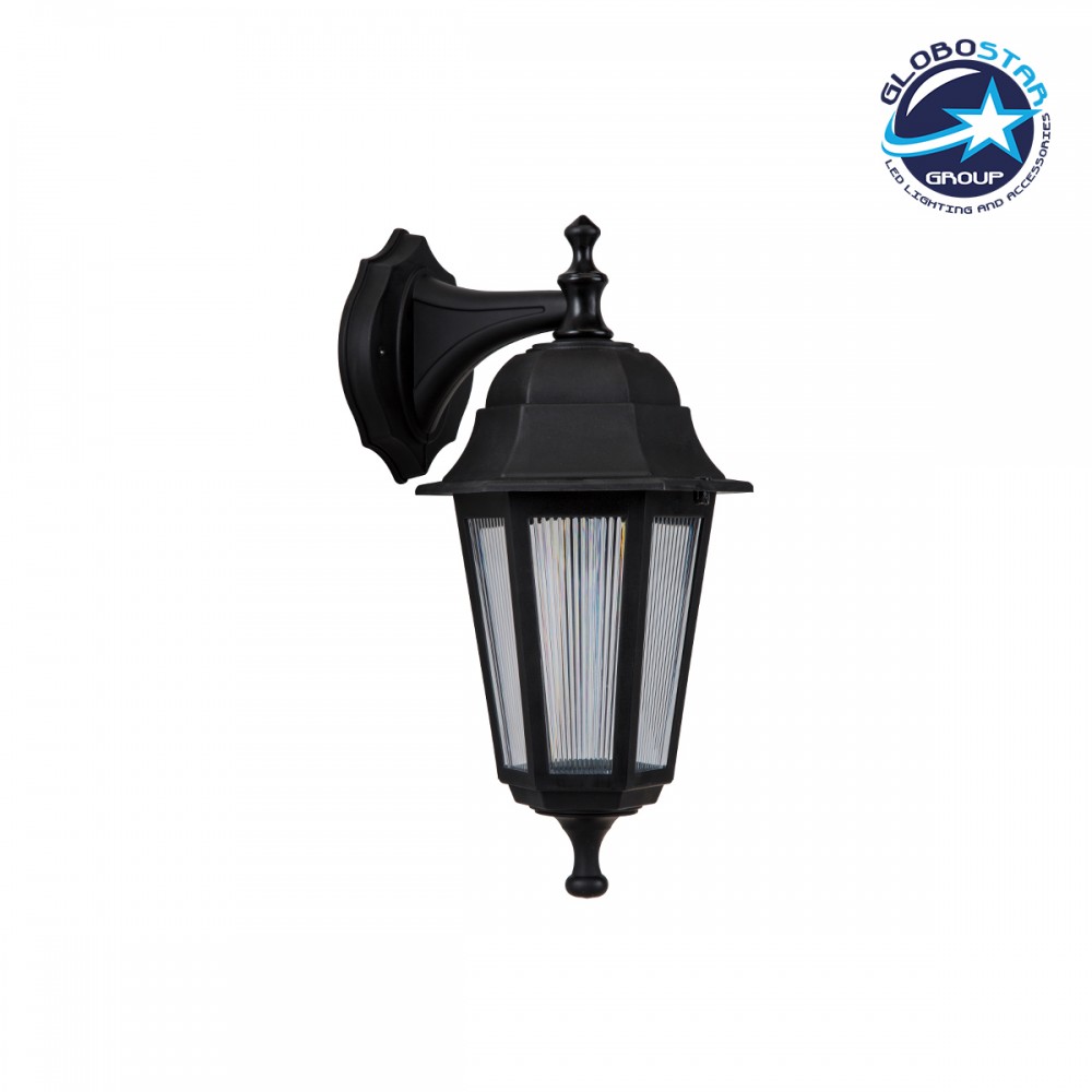 GloboStar® VITRO 203-0191 Vintage Επιτοίχιο Φωτιστικό Φαναράκι Μονόφωτο 1 x E27 IP44 Μαύρο Πλαστικό Σώμα - Μ19 x Π16 x Υ34cm