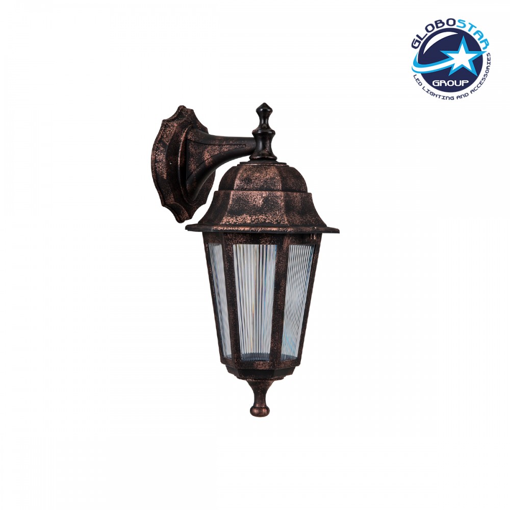 GloboStar® VITRO 203-0196 Vintage Επιτοίχιο Φωτιστικό Φαναράκι Μονόφωτο 1 x E27 IP44 Χάλκινο Πλαστικό - Μ17 x Π20 x Υ36cm