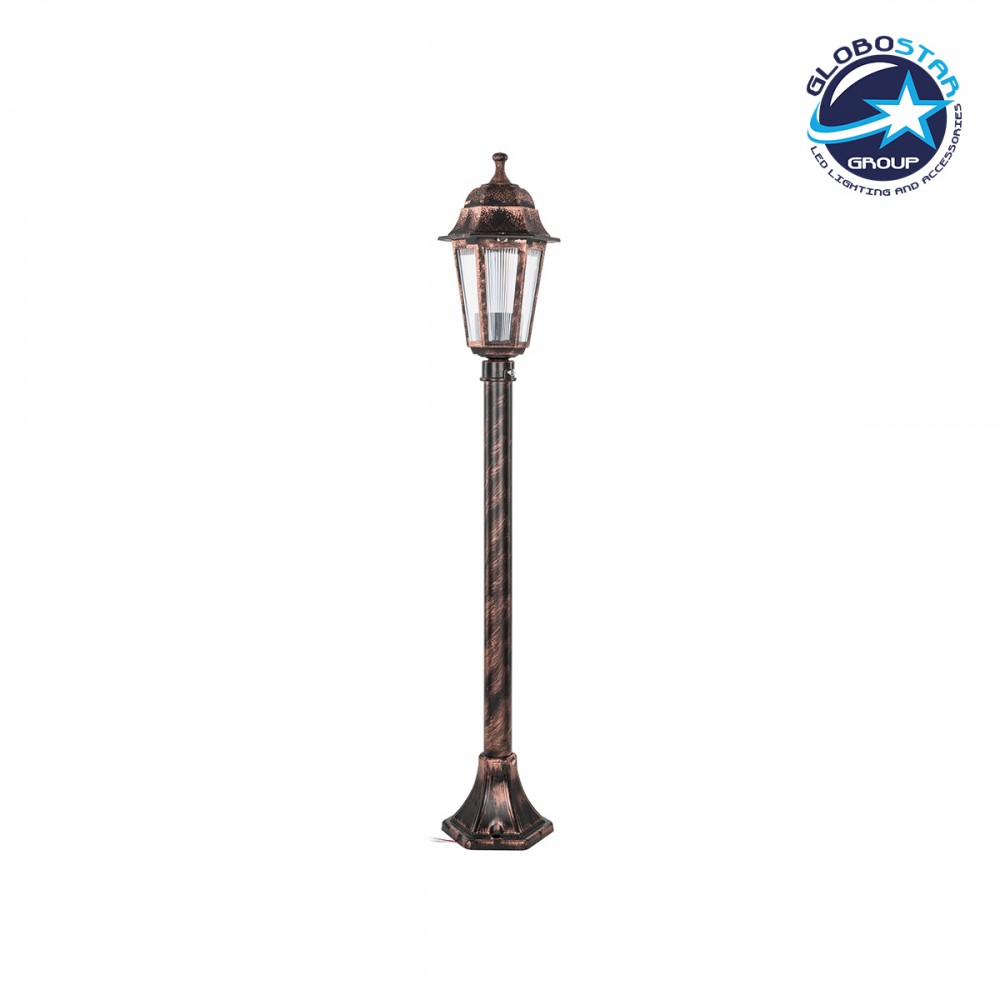 GloboStar® VITRO 203-0197 Vintage Επιδαπέδιο Φωτιστικό Κολωνάκι Κήπου Μονόφωτο 1 x E27 IP44 Χάλκινο Πλαστικό Σώμα - Μ16 x Π16 x Υ100cm