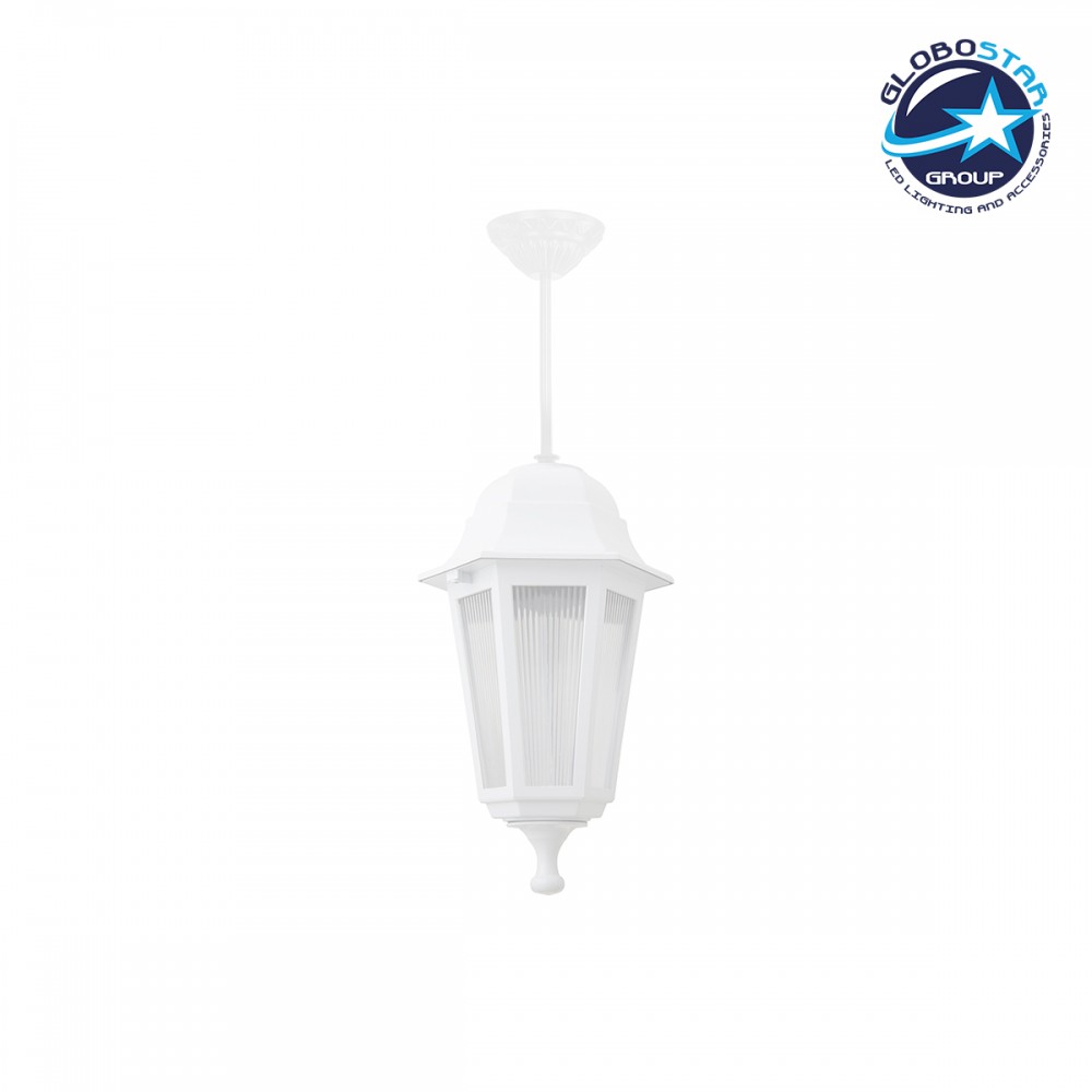 GloboStar® VITRO 203-0199 Vintage Κρεμαστό Φωτιστικό Φαναράκι Μονόφωτο 1 x E27 IP44 Λευκό Πλαστικό - Μ16 x Π16 x Υ48cm