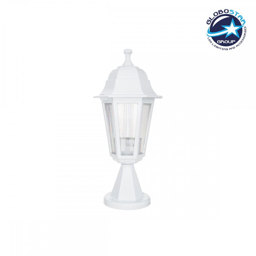 GloboStar® VITRO 203-0200 Vintage Επιδαπέδιο Φωτιστικό Φαναράκι Μονόφωτο 1 x E27 IP44 Λευκό & Διάφανο Πλαστικό - Μ16 x Π16 x Υ39cm