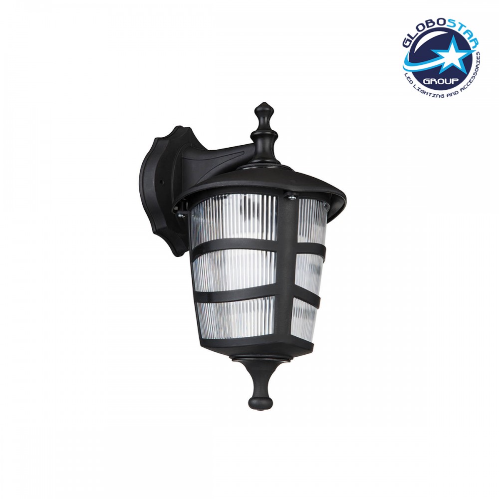 GloboStar® ZARDIN 203-0206 Vintage Επιτοίχιο Φωτιστικό Φαναράκι Μονόφωτο 1 x E27 IP44 Μαύρο Πλαστικό Σώμα - Μ22 x Π17 x Υ27cm