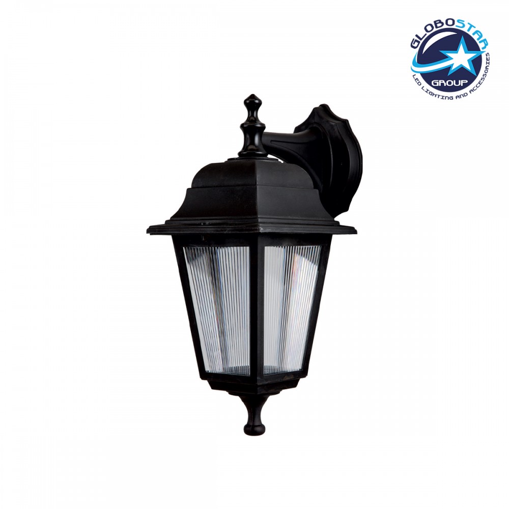GloboStar® SOLME 203-0211 Vintage Επιτοίχιο Φωτιστικό Φαναράκι Μονόφωτο 1 x E27 IP44 Μαύρο Πλαστικό Σώμα - Μ19 x Π15 x Υ35cm