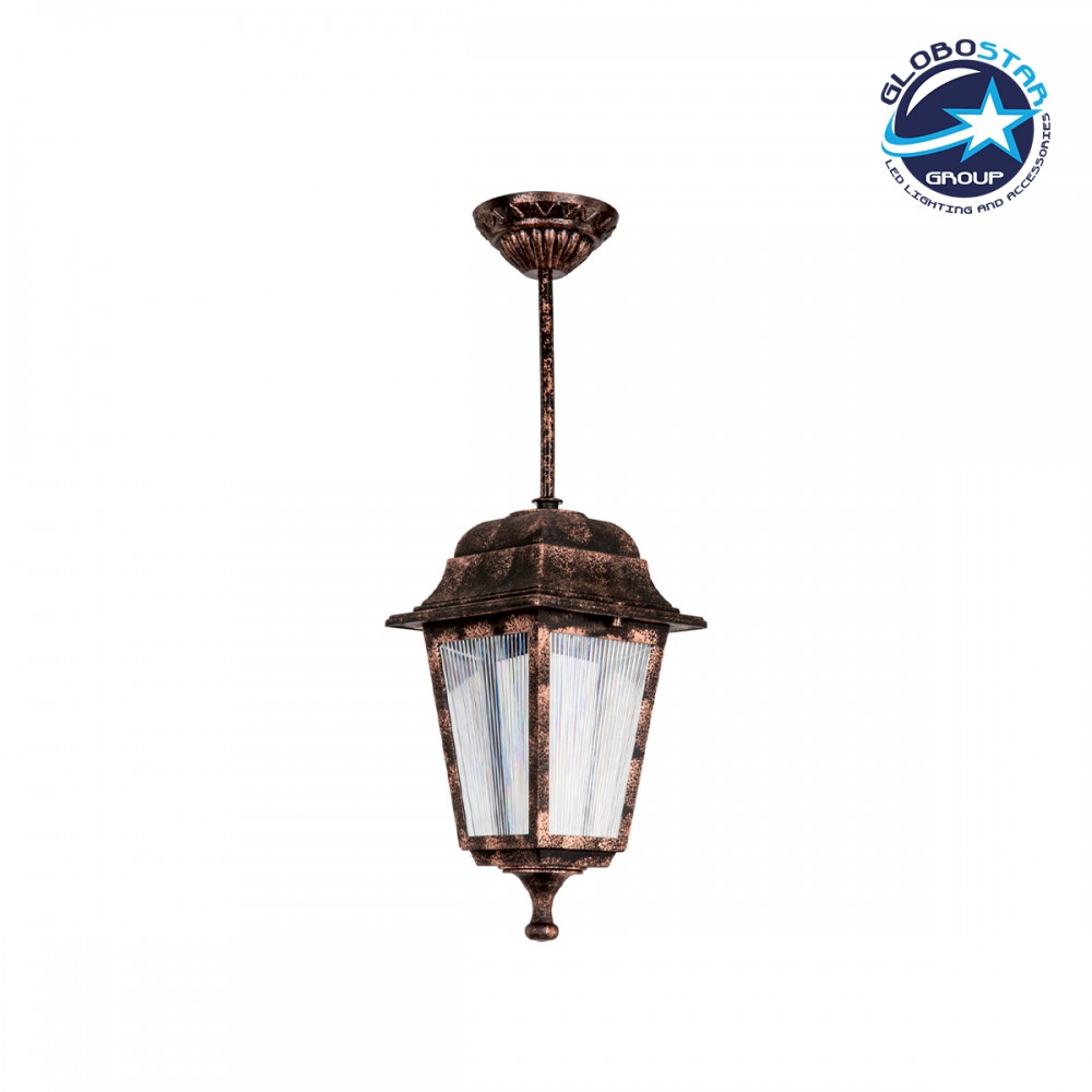 GloboStar® SOLME 203-0214 Vintage Κρεμαστό Φωτιστικό Φαναράκι Μονόφωτο 1 x E27 IP44 Χάλκινο Πλαστικό - Μ15 x Π15 x Υ50cm