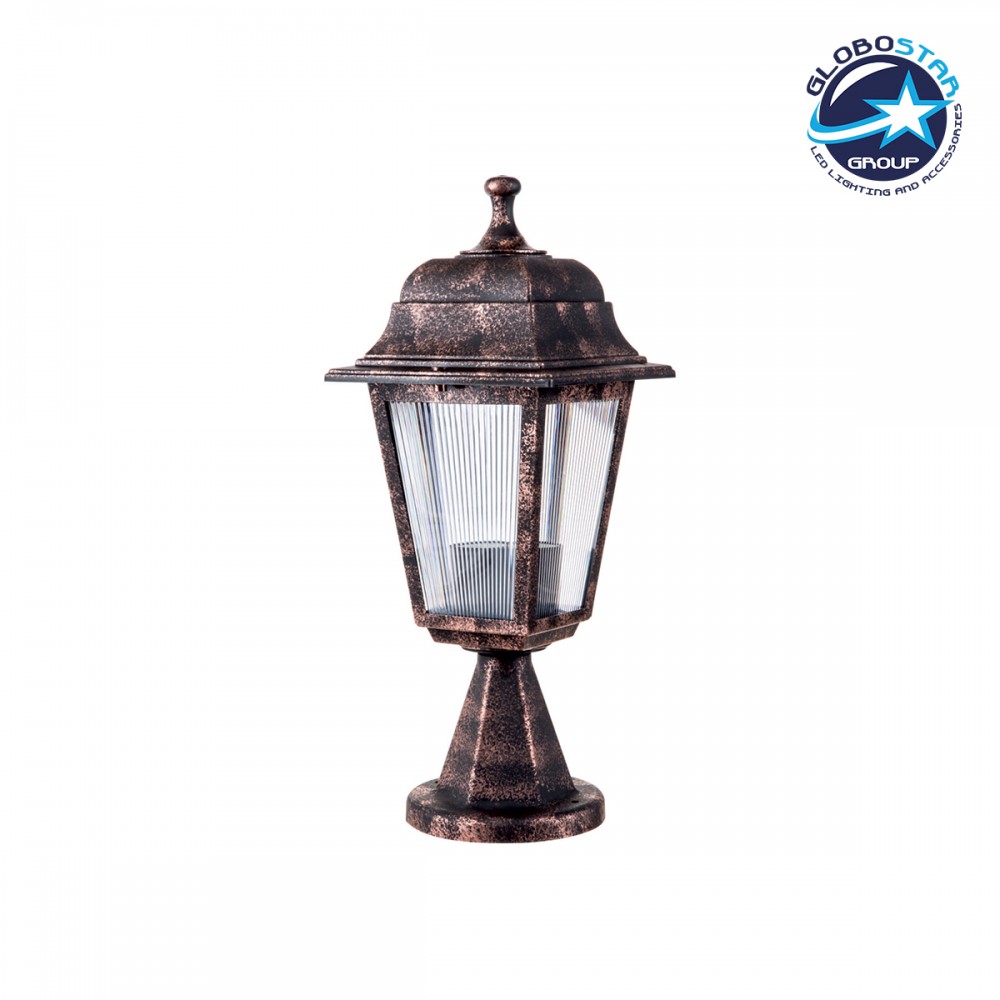 GloboStar® SOLME 203-0215 Vintage Επιδαπέδιο Φωτιστικό Φαναράκι Μονόφωτο 1 x E27 IP44 Χάλκινο & Διάφανο Πλαστικό - Μ15 x Π15 x Υ38cm