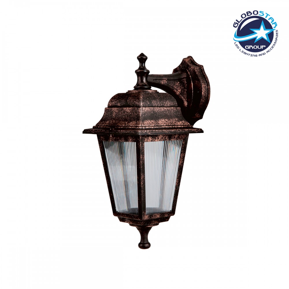 GloboStar® SOLME 203-0216 Vintage Επιτοίχιο Φωτιστικό Φαναράκι Μονόφωτο 1 x E27 IP44 Χάλκινο Πλαστικό - Μ19 x Π15 x Υ35cm