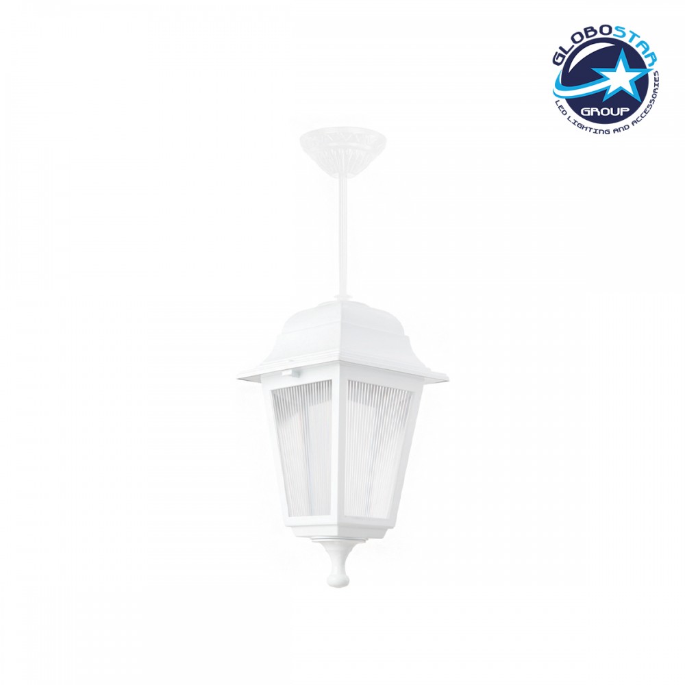GloboStar® SOLME 203-0219 Vintage Κρεμαστό Φωτιστικό Φαναράκι Μονόφωτο 1 x E27 IP44 Λευκό Πλαστικό Σώμα - Μ15 x Π15 x Υ50cm