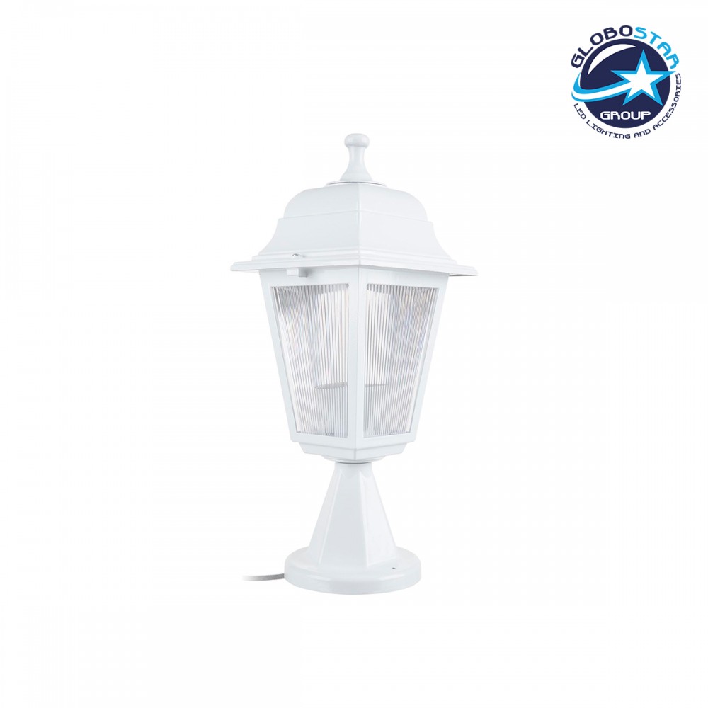 GloboStar® SOLME 203-0220 Vintage Επιδαπέδιο Φωτιστικό Φαναράκι Μονόφωτο 1 x E27 IP44 Λευκό & Διάφανο Πλαστικό - Μ15 x Π15 x Υ38cm