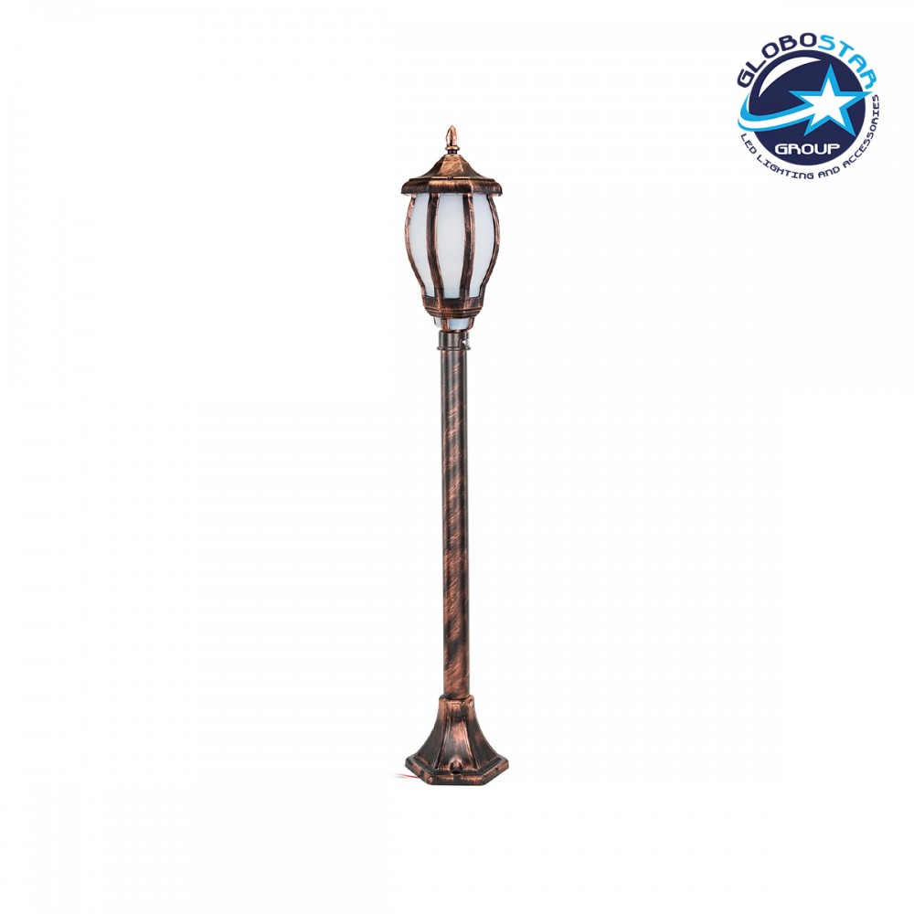 GloboStar® VERDI 203-0236 Vintage Επιδαπέδιο Φωτιστικό Κολωνάκι Κήπου Μονόφωτο 1 x E27 IP44 Χάλκινο Πλαστικό Σώμα - Μ17 x Π17 x Υ104.5cm