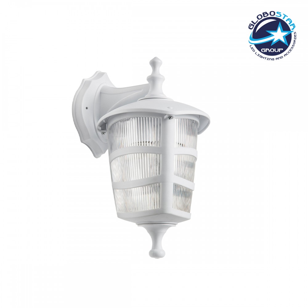 GloboStar® ZARDIN 203-0239 Vintage Επιτοίχιο Φωτιστικό Φαναράκι Μονόφωτο 1 x E27 IP44 Λευκό Πλαστικό Σώμα - Μ22 x Π17 x Υ27cm