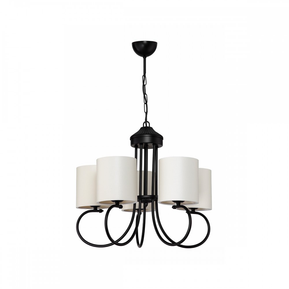 GloboStar® TRITON 203-0253 Vintage Κρεμαστό Φωτιστικό Καπέλο Πολύφωτο 5 x E27 IP20 Μαύρο Μέταλλο με Μπέζ Ύφασμα - Μ50 x Π50 x Υ48cm