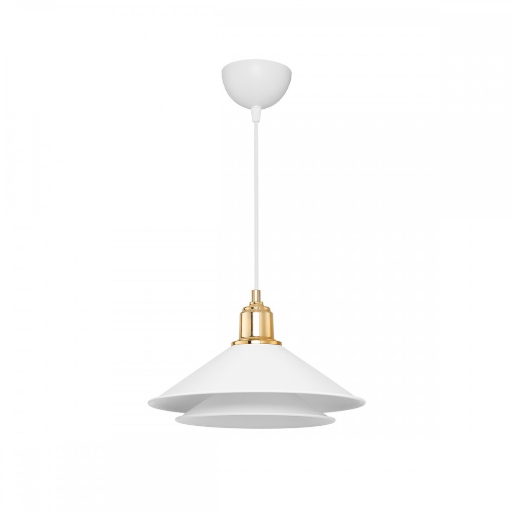 GloboStar® FERRO 203-0268 Μοντέρνο Κρεμαστό Φωτιστικό Καμπάνα Μονόφωτο 1 x E27 IP20 Λευκό & Χρυσό Πλαστικό - Μ30 x Π30 x Υ19cm
