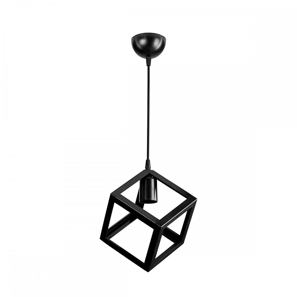 GloboStar® DISE 203-0274 Μοντέρνο Κρεμαστό Φωτιστικό Κύβος Μονόφωτο 1 x E27 IP20 Μαύρο Πλαστικό - Μ22 x Π22 x Υ24cm