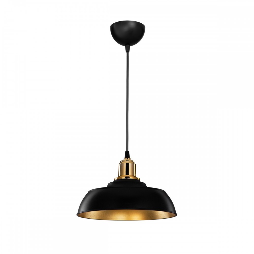 GLOBOSTAR® LOAN 203-0279 Μοντέρνο Κρεμαστό Φωτιστικό Οροφής με Ντουί 1 x E27 AC 220-240V IP20 - Μαύρο & Χρυσό  - Μ25.5 x Π25.5 x Υ17cm