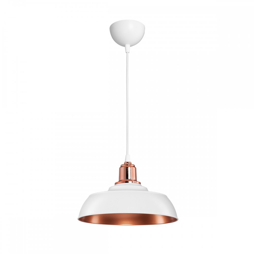 GLOBOSTAR® LOAN 203-0282 Μοντέρνο Κρεμαστό Φωτιστικό Οροφής με Ντουί 1 x E27 AC 220-240V IP20 - Λευκό & Μπρονζέ  - Μ25.5 x Π25.5 x Υ17cm