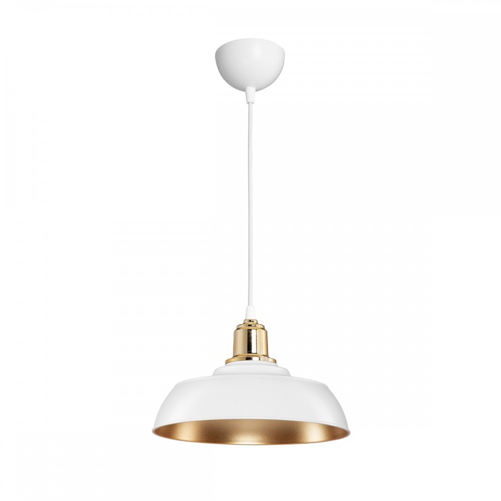 GLOBOSTAR® LOAN 203-0283 Μοντέρνο Κρεμαστό Φωτιστικό Οροφής με Ντουί 1 x E27 AC 220-240V IP20 - Λευκό & Χρυσό  - Μ25.5 x Π25.5 x Υ17cm