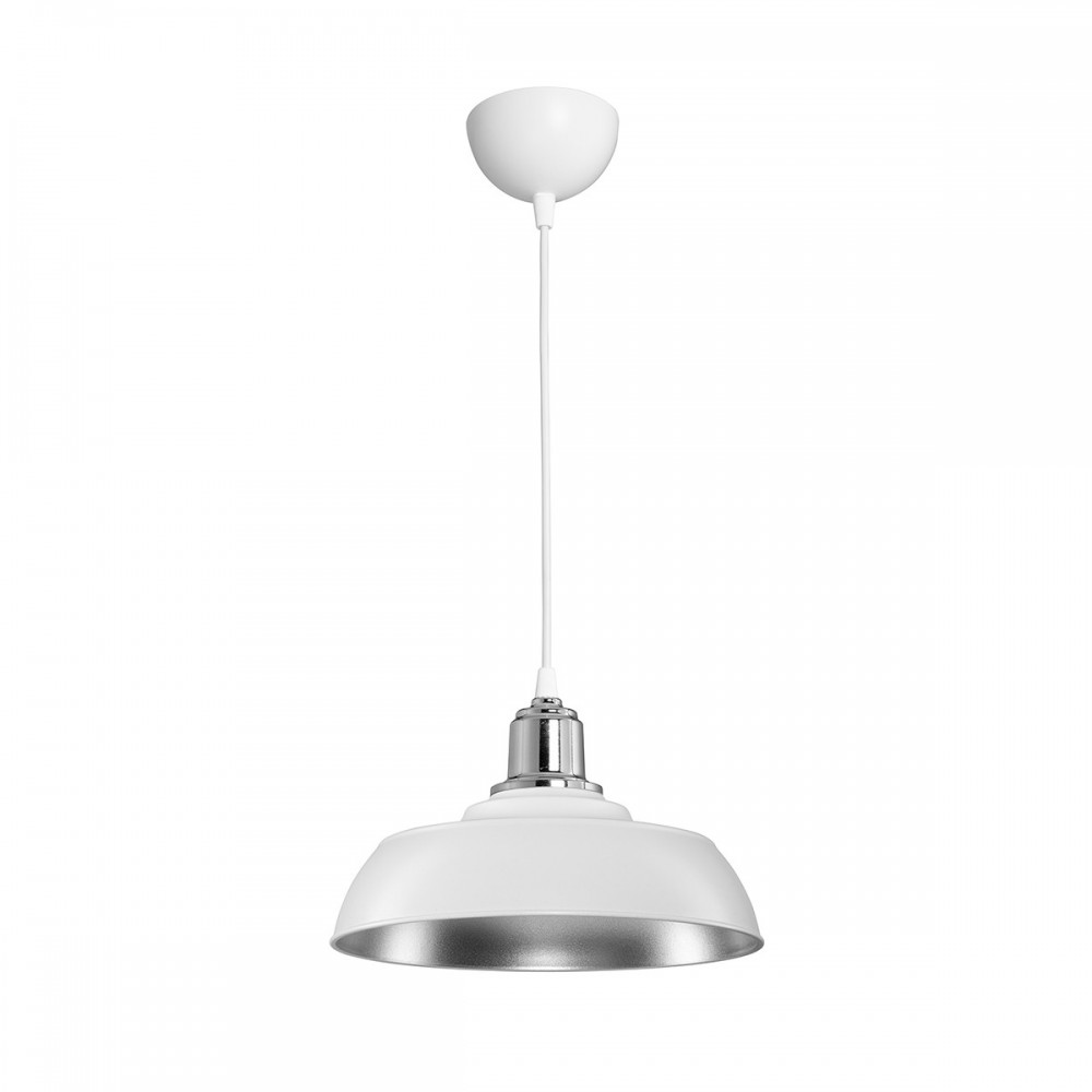 GLOBOSTAR® LOAN 203-0284 Μοντέρνο Κρεμαστό Φωτιστικό Οροφής με Ντουί 1 x E27 AC 220-240V IP20 - Λευκό & Ασημί  - Μ25.5 x Π25.5 x Υ17cm