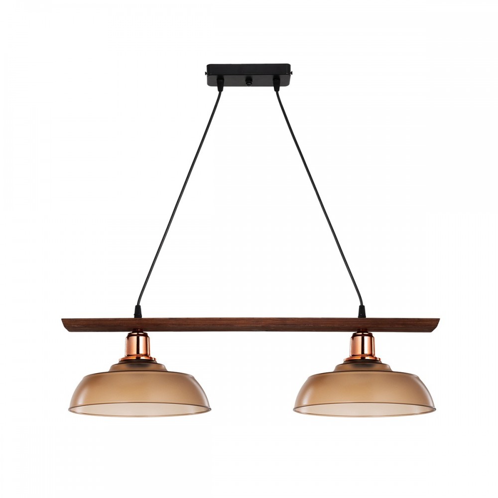 GLOBOSTAR® LOAN 203-0288 Μοντέρνο Κρεμαστό Φωτιστικό Οροφής με Ντουί 2 x E27 AC 220-240V IP20 - Καφέ & Μπρονζέ - Μ70 x Π25.5 x Υ19cm