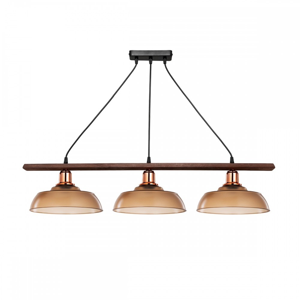 GLOBOSTAR® LOAN 203-0289 Μοντέρνο Κρεμαστό Φωτιστικό Οροφής με Ντουί 3 x E27 AC 220-240V IP20 - Καφέ & Μπρονζέ -  Μ89 x Π25.5 x Υ19cm