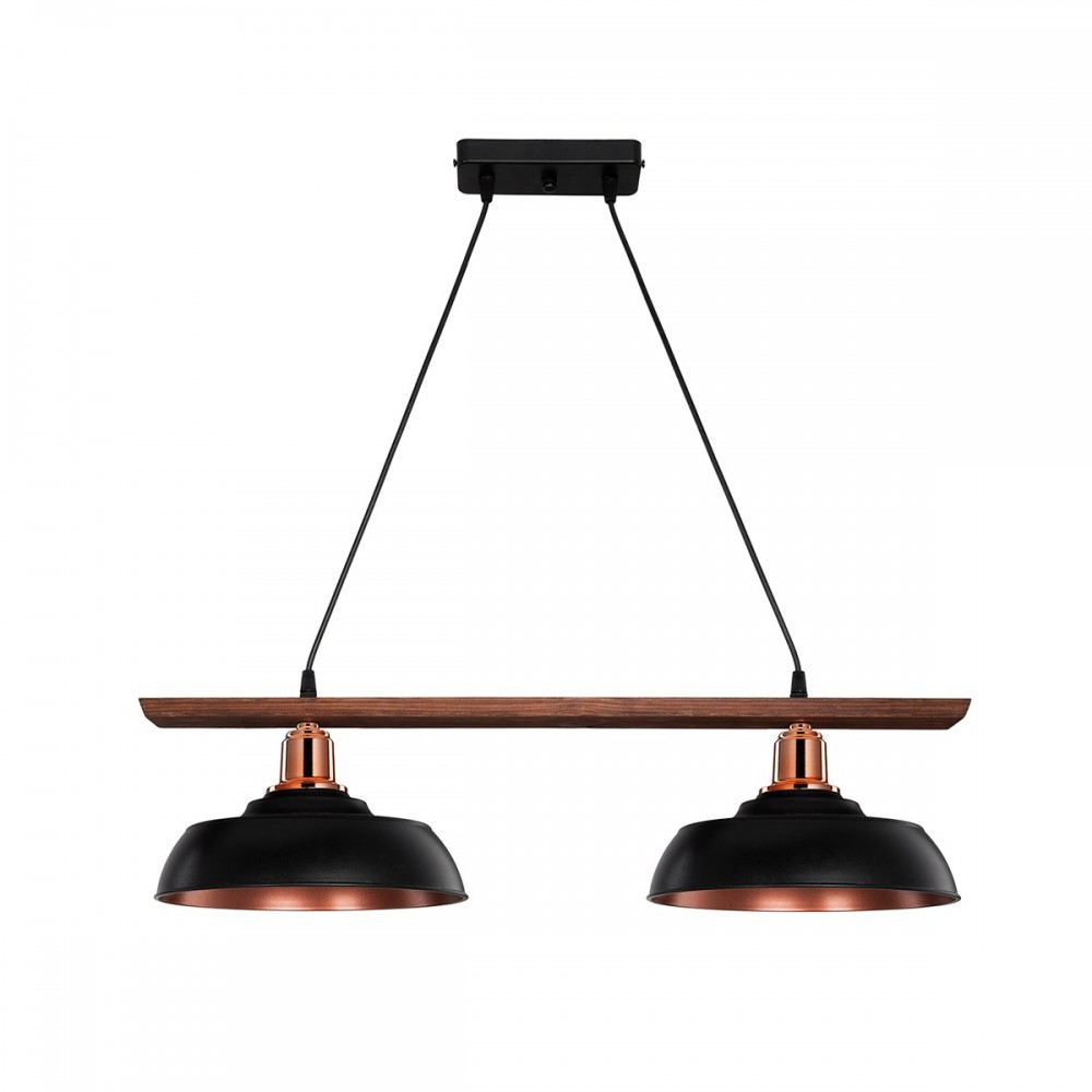 GLOBOSTAR® LOAN 203-0290 Μοντέρνο Κρεμαστό Φωτιστικό Οροφής με Ντουί 2 x E27 AC 220-240V IP20 - Μαύρο & Μπρονζέ - Μ70 x Π25.5 x Υ19cm