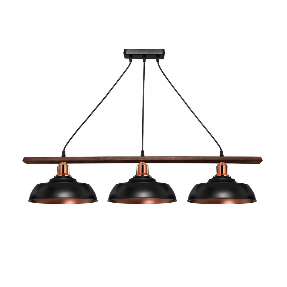 GLOBOSTAR® LOAN 203-0291 Μοντέρνο Κρεμαστό Φωτιστικό Οροφής με Ντουί 3 x E27 AC 220-240V IP20 - Μαύρο & Μπρονζέ - Μ89 x Π25.5 x Υ19cm