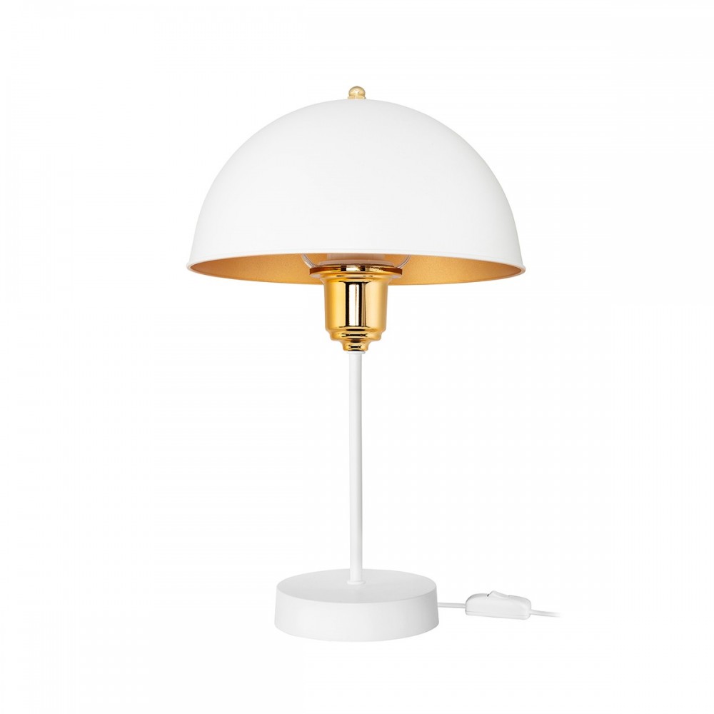 GLOBOSTAR® GAZETA 203-0302 Μοντέρνο Επιτραπέζιο Φωτιστικό Πορτατίφ με Ντουί 1 x E27 AC 220-240V IP20 - Λευκό & Χρυσό  - Μ25 x Π25 x Υ39cm