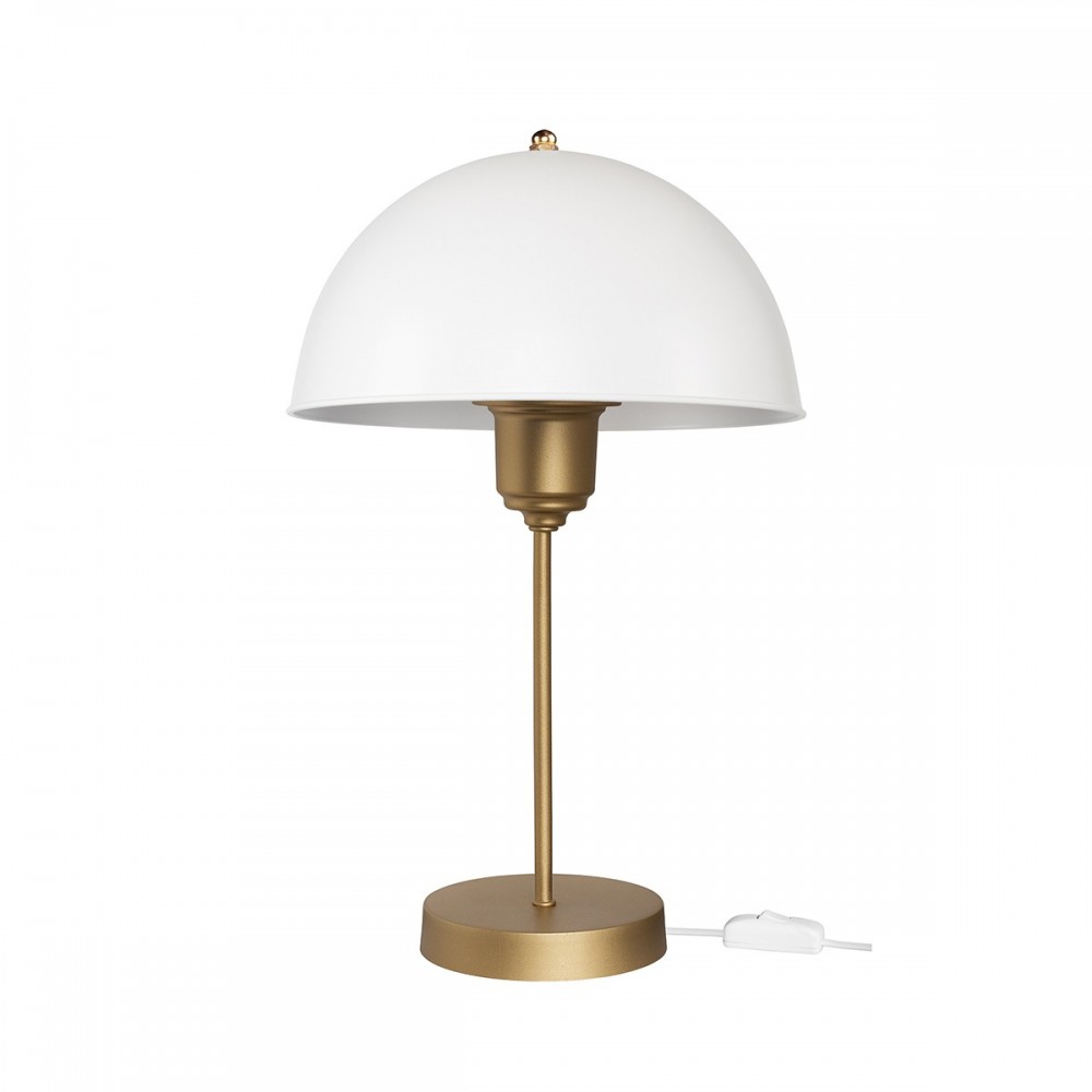 GLOBOSTAR® GAZETA 203-0303 Μοντέρνο Επιτραπέζιο Φωτιστικό Πορτατίφ με Ντουί 1 x E27 AC 220-240V IP20 - Λευκό & Μπρονζέ  - Μ25 x Π25 x Υ39cm