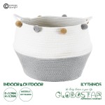 GloboStar® Artificial Garden KYTHNOS 20314 Διακοσμητικό Πλεκτό Καλάθι - Κασπώ Γλάστρα - Flower Pot Γκρι με Λευκό Φ29cm x Υ28cm