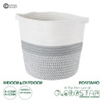 GloboStar® Artificial Garden POSITANO 20319 Διακοσμητικό Πλεκτό Καλάθι - Κασπώ Γλάστρα - Flower Pot Γκρι με Λευκό Φ25cm x Υ25cm