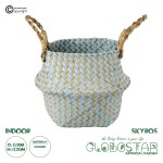 GloboStar® Artificial Garden SKYROS 20340 Διακοσμητικό Ψάθινο Καλάθι - Κασπώ Γλάστρα - Flower Pot Μπλε με Καφέ Φ18cm x Υ20cm