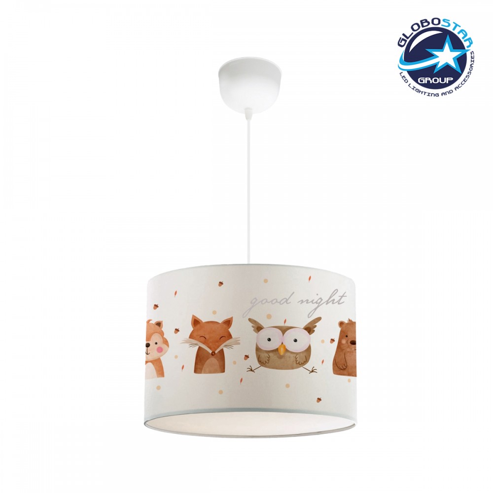 GloboStar® OWL 204-0017 Παιδικό Κρεμαστό Φωτιστικό Φιγούρα Μονόφωτο 1 x E27 IP20 Λευκό Ύφασμα - Μ28 x Π28 x Υ70cm