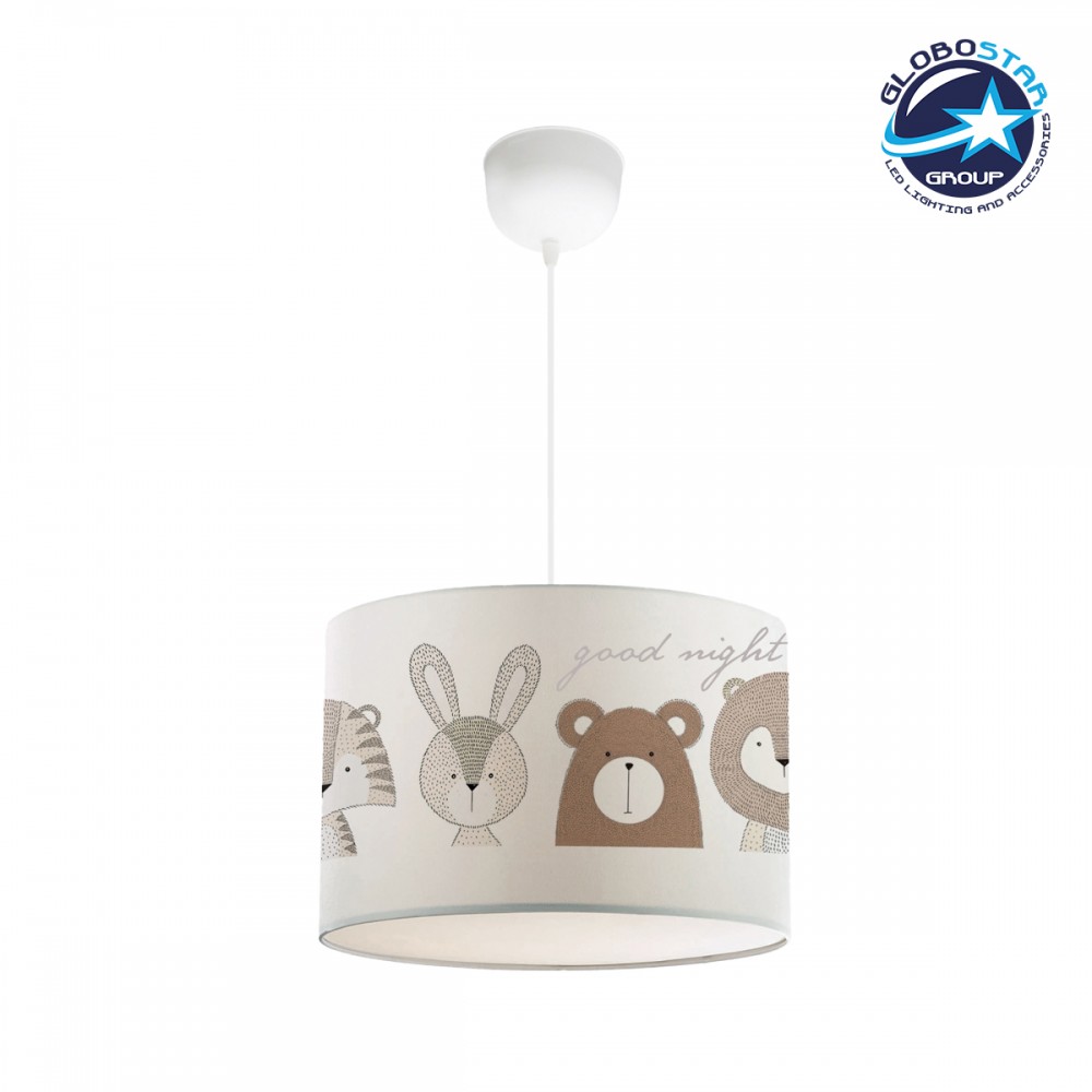 GloboStar® BEAR 204-0018 Παιδικό Κρεμαστό Φωτιστικό Φιγούρα Μονόφωτο 1 x E27 IP20 Λευκό Ύφασμα - Μ28 x Π28 x Υ70cm