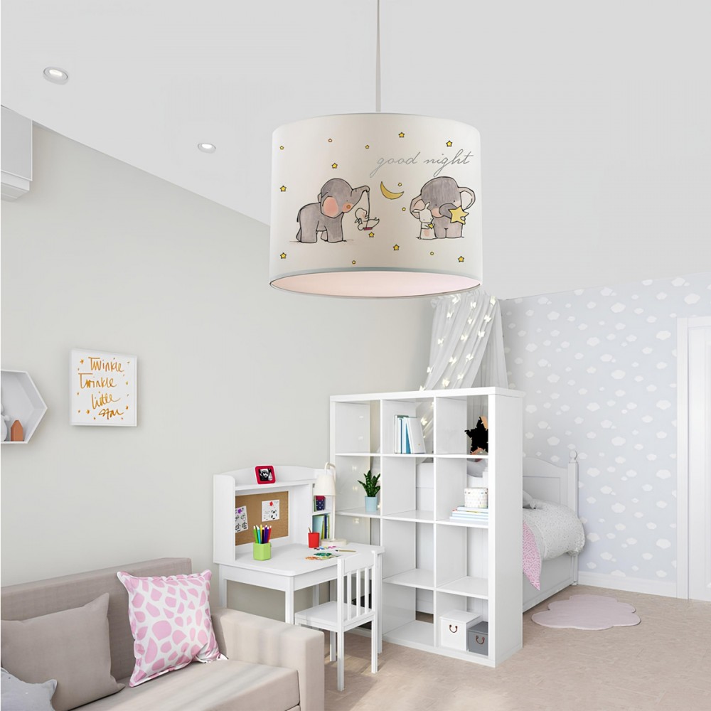 GloboStar® ELEPHANT 204-0020 Παιδικό Κρεμαστό Φωτιστικό Φιγούρα Μονόφωτο 1 x E27 IP20 Λευκό Ύφασμα - Μ24 x Π24 x Υ70cm