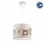GloboStar® BEAR 204-0021 Παιδικό Κρεμαστό Φωτιστικό Φιγούρα Μονόφωτο 1 x E27 IP20 Λευκό Ύφασμα - Μ24 x Π24 x Υ70cm