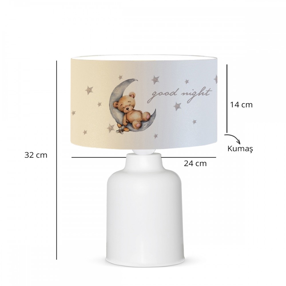 GloboStar® MOON 204-0023 Παιδικό Eπιτραπέζιο Φωτιστικό Πορτατίφ Μονόφωτο 1 x E27 IP20 Πολύχρωμο Ύφασμα με Λευκό Πλαστικό - Μ24 x Π24 x Υ32cm