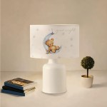 GloboStar® MOON 204-0023 Παιδικό Eπιτραπέζιο Φωτιστικό Πορτατίφ Μονόφωτο 1 x E27 IP20 Πολύχρωμο Ύφασμα με Λευκό Πλαστικό - Μ24 x Π24 x Υ32cm
