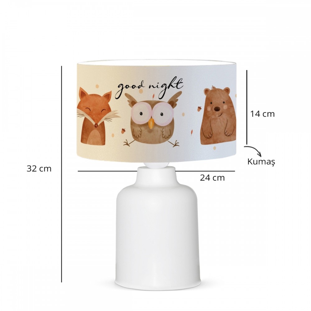 GloboStar® OWL 204-0024 Παιδικό Eπιτραπέζιο Φωτιστικό Πορτατίφ Μονόφωτο 1 x E27 IP20 Πολύχρωμο Ύφασμα με Λευκό Πλαστικό - Μ24 x Π24 x Υ32cm
