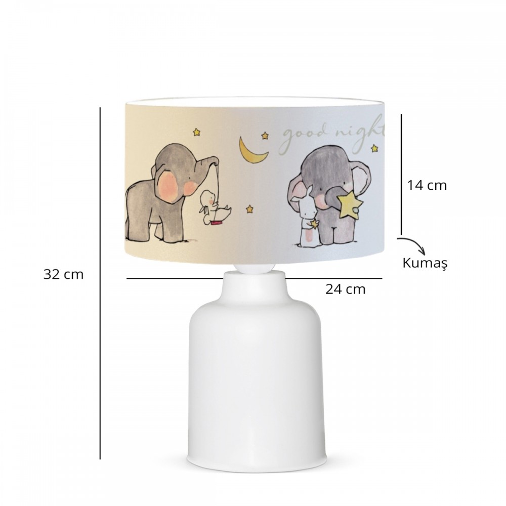 GloboStar® ELEPHANT 204-0025 Παιδικό Eπιτραπέζιο Φωτιστικό Πορτατίφ Μονόφωτο 1 x E27 IP20 Πολύχρωμο Ύφασμα με Λευκό Πλαστικό - Μ24 x Π24 x Υ32cm