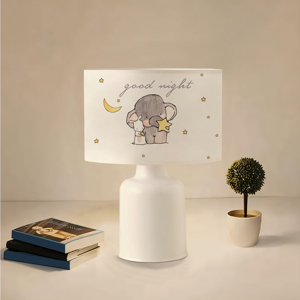 GloboStar® ELEPHANT 204-0025 Παιδικό Eπιτραπέζιο Φωτιστικό Πορτατίφ Μονόφωτο 1 x E27 IP20 Πολύχρωμο Ύφασμα με Λευκό Πλαστικό - Μ24 x Π24 x Υ32cm