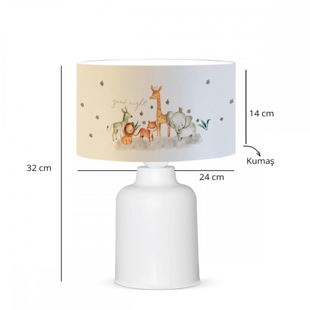 GloboStar® GIRAFFE 204-0026 Παιδικό Eπιτραπέζιο Φωτιστικό Πορτατίφ Μονόφωτο 1 x E27 IP20 Πολύχρωμο Ύφασμα με Λευκό Πλαστικό - Μ24 x Π24 x Υ32cm