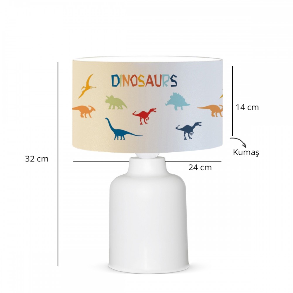 GloboStar® DINO 204-0028 Παιδικό Eπιτραπέζιο Φωτιστικό Πορτατίφ Μονόφωτο 1 x E27 IP20 Πολύχρωμο Ύφασμα με Λευκό Πλαστικό - Μ24 x Π24 x Υ32cm
