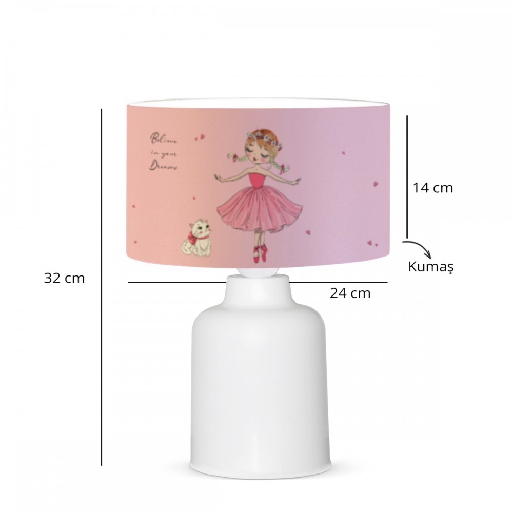 GloboStar® BALLERINA 204-0029 Παιδικό Eπιτραπέζιο Φωτιστικό Πορτατίφ Μονόφωτο 1 x E27 IP20 Πολύχρωμο Ύφασμα με Λευκό Πλαστικό - Μ24 x Π24 x Υ32cm