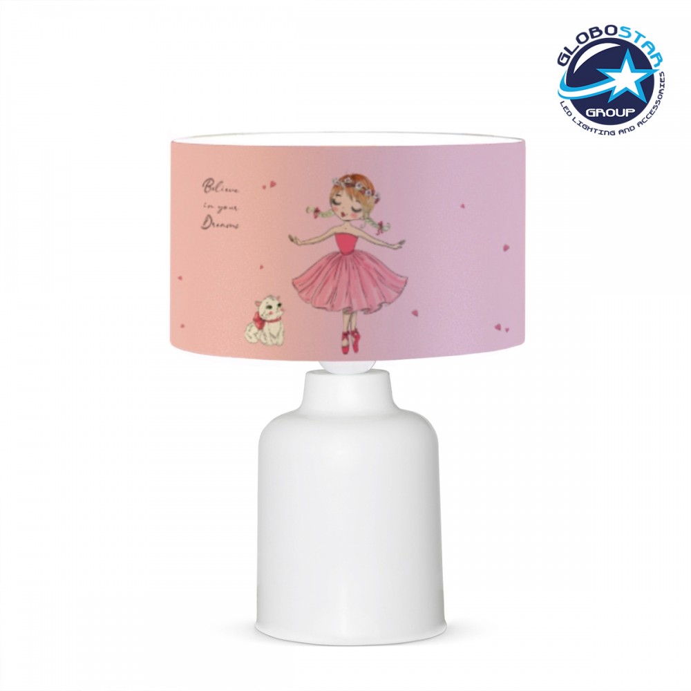 GloboStar® BALLERINA 204-0029 Παιδικό Eπιτραπέζιο Φωτιστικό Πορτατίφ Μονόφωτο 1 x E27 IP20 Πολύχρωμο Ύφασμα με Λευκό Πλαστικό - Μ24 x Π24 x Υ32cm
