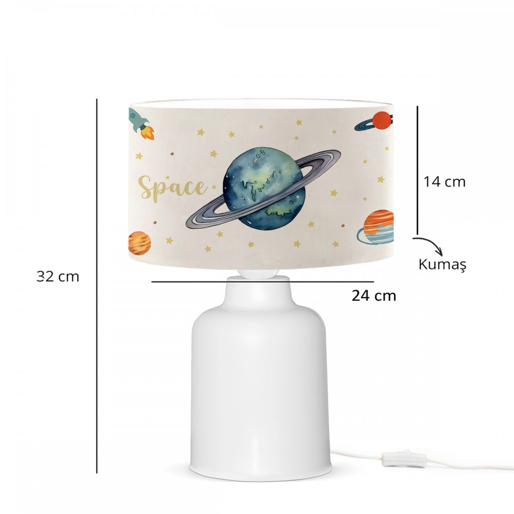 GloboStar® SATURN 204-0030 Παιδικό Eπιτραπέζιο Φωτιστικό Πορτατίφ Μονόφωτο 1 x E27 IP20 Πολύχρωμο Ύφασμα με Λευκό Πλαστικό - Μ24 x Π24 x Υ32cm