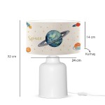 GloboStar® SATURN 204-0030 Παιδικό Eπιτραπέζιο Φωτιστικό Πορτατίφ Μονόφωτο 1 x E27 IP20 Πολύχρωμο Ύφασμα με Λευκό Πλαστικό - Μ24 x Π24 x Υ32cm