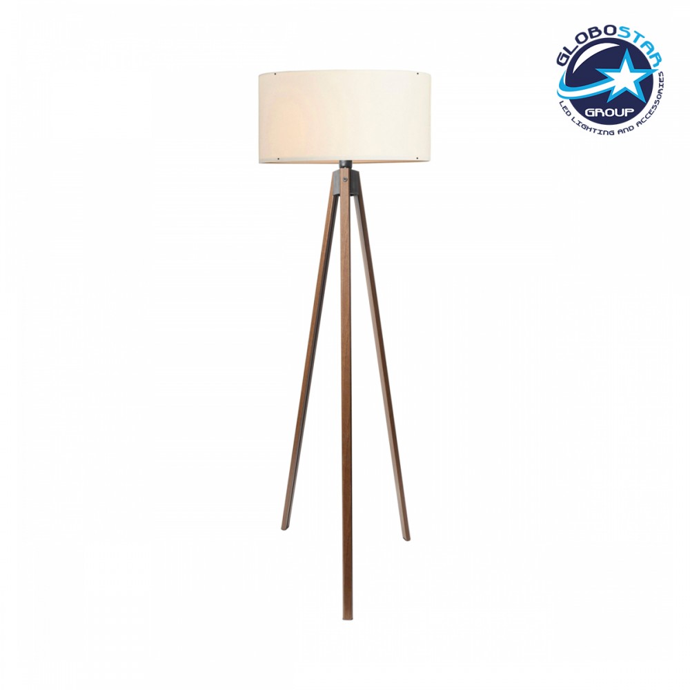 GloboStar® SAGA 204-0031 Μοντέρνο Eπιδαπέδιο Φωτιστικό Μονόφωτο 1 x E27 IP20 Καρυδί Ξύλο με Μπεζ Ύφασμα - Μ38 x Π38 x Υ140cm