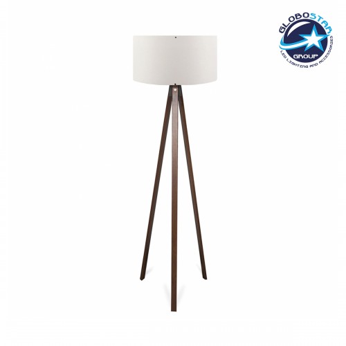 GloboStar® SAGA 204-0032 Μοντέρνο Eπιδαπέδιο Φωτιστικό Μονόφωτο 1 x E27 IP20 Καφέ Ξύλο με Λευκό Ύφασμα - Μ38 x Π38 x Υ140cm