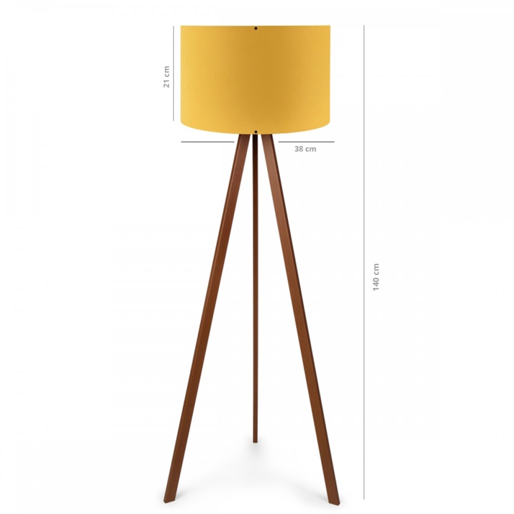 GloboStar® SAGA 204-0033 Μοντέρνο Eπιδαπέδιο Φωτιστικό Μονόφωτο 1 x E27 IP20 Καρυδί Ξύλο με Κίτρινο Ύφασμα - Μ38 x Π38 x Υ140cm