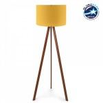 GloboStar® SAGA 204-0033 Μοντέρνο Eπιδαπέδιο Φωτιστικό Μονόφωτο 1 x E27 IP20 Καρυδί Ξύλο με Κίτρινο Ύφασμα - Μ38 x Π38 x Υ140cm